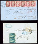 Deux lettres : GB n°14, bande de 6 OBL duplex "London