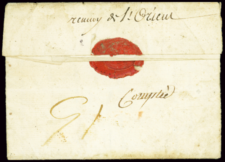Lettre de St Aygnan (1779) avec au versio déboursé manuscrit "renvoy de l'Orient" (L16), ind 19. TB