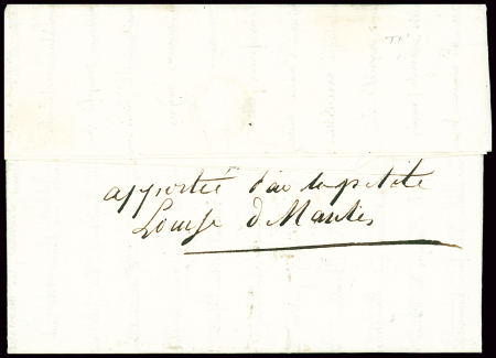 Lettre de Guyane (Cayenne) pour Clermont-Ferrand avec MP d'entrée "Col par Lorient" (1817 - ind 16) + taxe 10 manuscrite. TB