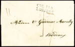 Lettre de Pointe à Pitre pour Bordeaux avec MP d'entrée "Col par Lorient" (L n°12 - 1826) avec entaille de purification, ind 16. TB