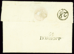 Lettre de Montélimart pour Lorient (An 6) réexpédiée à Paris avec au verso MP "54 L'Orient" (33x12mm) utilisée comme déboursé. TB