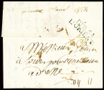 Lettre avec MP "Deb 54 L'orient" (1814 - 32mm) au verso d'une lettre, ind 16. TB