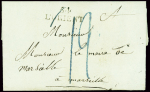 Lettre de l'Ile Bourbon (1826) pour Marseille avec taxe 12 manuscrite et MP d'entrée maritime "54 L'Orient" (34x12mm - 1826). TB