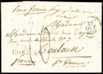 Lettre de la rade de Saint Denis (Ile de Bourbon - Réunion) pour Toulouse avec MP "54 L'Orient" (1828) utilisée comme entrée maritime. TB