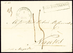 Lettre de Singapour pour Nantes avec CAD d'entrée rouge "Outre-Mer Lorient" (1842) + taxe manuscrite 8 (Salles n°142 - ind 18). TB
