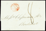 Lettre de Saint-Thomas pour Bordeaux avec CAD d'entrée rouge "Outre-mer Lorient" (1842) + taxe manuscrite 8 (Salles n°142 - ind 18). TB