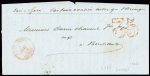 Lettre du Sénégal pour Bordeaux avec CAD d'entrée rouge "Colonies fra Lorient" (5 juil 54) + taxe double-trait 35 rouge (Salles n°102), ind 20. TB