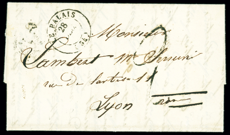 Lettre d'un déporté politique à Belle-Ile avec CAD T15 "Le Palais (54)" (26.9.1849) + taxe 2 tampon façon manuscrite. TB