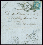 N°29 OBL étoile 17 + CAD "Paris R. du Pont Neuf" (4 dec 70) sur ballon monté pour Belle Ile avec arrivée Le Palais 6 dec (Le Franklin). TB