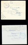 2 lettres en franchise de Coetquidan (janv et juin 1940) avec cachet violet "Dépôt du centre d'instruction polonais Coetquidan - le vaguemestre" et cachet bleu "Armée polonaise commandement du camp de Coëtquidan - le vag