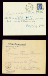Lot de 9 plis de la seconde guerre mondiale dont FM 10 OBL Le Palais sur lettre d'un réfugié espagnol, 2 avis de capture d'un PG français au camp de Coëtquidan (juillet - aout 1940), n°517, faux timbre Pétain de Gaulle O
