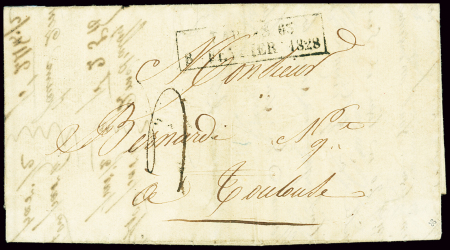 Lettre avec CAD rect d'essai "Tarbes 63 8 février 1828" (ind 24). B/TB