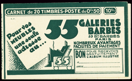 N°199-C72 Carnet 50c rouge Semeuse lignée "MOET-VICHY-REDOUTE-BENJAMIN",