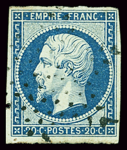 N°14Ad 20c bleu foncé sur vert, Type I, obl. étoile,