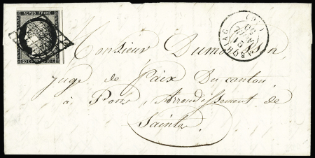 N°3 OBL grille + T15 Archiac (21 avril 50) sur lettre. Ind 19. TB