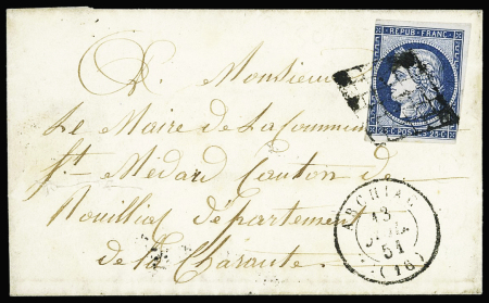 N°4 OBL grille + T15 ArcjHac (13 juil 51) sur lettre, ind 17. TB