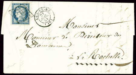N°4 OBL grille + T15 "Ars-en-Ré" (1851) sur lettre. Jolie pièce