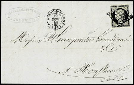 N°3 OBL grille + T15 "Château d'Oleron" (1849) sur lettre. TB