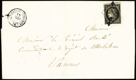 N°3 OBL grille + T15 "Château d'Oleron" (16 fev 50) sur lettre. TB