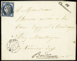 N°4 OBL grille + T15 Montlieu (1850) + cursive "16 Chevanceaux", ind 21. TB