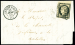 N°3 OBL grille + T15 "Courçon d'Aunis" (1850) sur lettre, ind 19. Jolie pièce