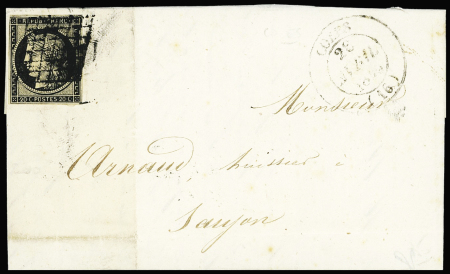 N°3 OBL grille + T14 Cozes (1849) sur lettre, ind 18