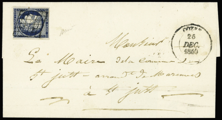 N°4 OBL grille + T14 Cozes (1850) sur lettre, ind 17. TB