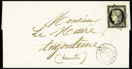 N°3 OBL grille + T15 Gemozac (1849) sur lettre, ind 18. TB