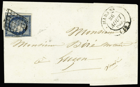 N°4 OBL grille + T14 Marans (1850) sur lettre, ind 15. TB