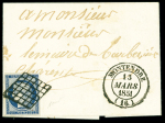 N°4 OBL grille + T14 Montendre (1851) sur lettre, ind 19. Jolie pièce