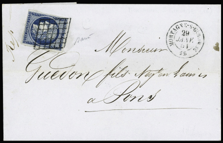 N°4 OBL grille + T15 "Mortagne-s-Gironde" (1851) sur lettre, ind 17. TB