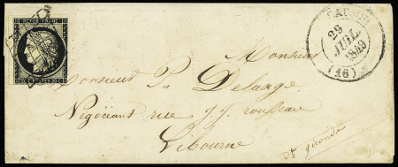 2 lettres : n°3 OBL grille + T14 Saujon (1849) et n°4 OBL grille + T15 Saujon (1851), ind 17 et ind 15. TB
