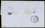 N°4 OBL grille + cursive "16 Le Gua" + T15 Saujon (1851), sur lettre, ind 21. TB