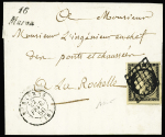 N°3 OBL grille + cursive "16 Muron" + T15 Surgères sur lettre, ind 26,  RR et TB