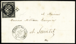 N°3 OBL grille + T15 "ST Genis de Saintonge" (1849) sur lettre, ind 17. TB