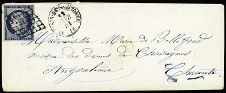 N°4 OBL grille + T15 "St Genis de Saintonge" (1851)