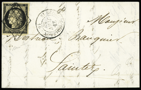 N°3 OBL grille + T15 "ST Genis de Saintonge" (1849) (frappe B/TB) sur lettre, ind 19
