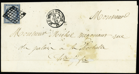 N°4 OBL grille + T15 "St Georges d'Oléron" (1852) sur lettre, ind 17. TB