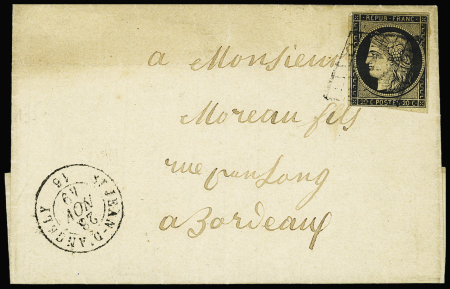 2 lettres : n°3 OBL grille + T15 "St Jean d'Angely" (1849) et n°4 OBL grille + T15 "St Jean d'Angely" (1851), ind 13 et ind 11. TB