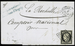 N°3 OBL grille + T15 "St Jean d'Angely" (1849) sur lettre, ind 13. TB