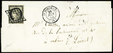 N°3 OBL grille + T15 St Porchaire (1850) sur lettre, ind 18, jolie pièce