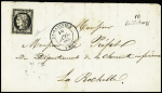 N°3 OBL grille + cursive "16 Taillebourg" + T14 St Savinien (1850) sur  lettre, ind 25. TB