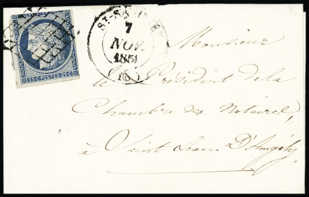 N°4 OBL grille + T14 "St Savinien" (1850) sur lettre, ind 17. TB