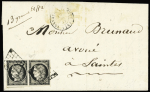 N°3 en paire OBL grille + T15 Tonnay Charente (1849)