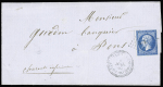 N°14 OBL PC 3847 + T22 Aigrefeuille d'Aunis (1860) sur lettre, ind 13. TB