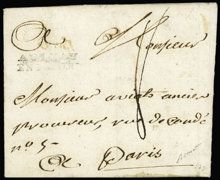Lettre avec MP "Aulnay en Poitou" (L1 - 1791), ind 22. B/TB