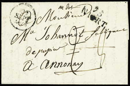 Lettre avec au verso mention manuscrite "inconnue à Aulnay Chte bonne pour Aulnay" + MP "Deb 16 Aulnay" + dateur A (1828), ind 22. B