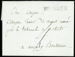 MP 28x9mmm "16 Brouage" (an 2) sur lettre avec au verso mention manuscrite "Vu au Comité de surveillance révolutionnaire de Brouage" + signature "Laroche", ind 21. rare et TB