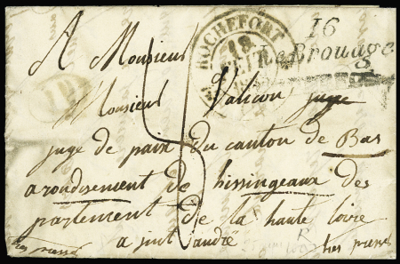 Cursive "16 Le Brouage" + T12 Rochefort (1833), ind 21. TB