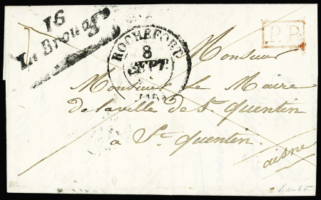 Cursive "16 Le Brouage" + (38 mm 1845), ind 21. TB